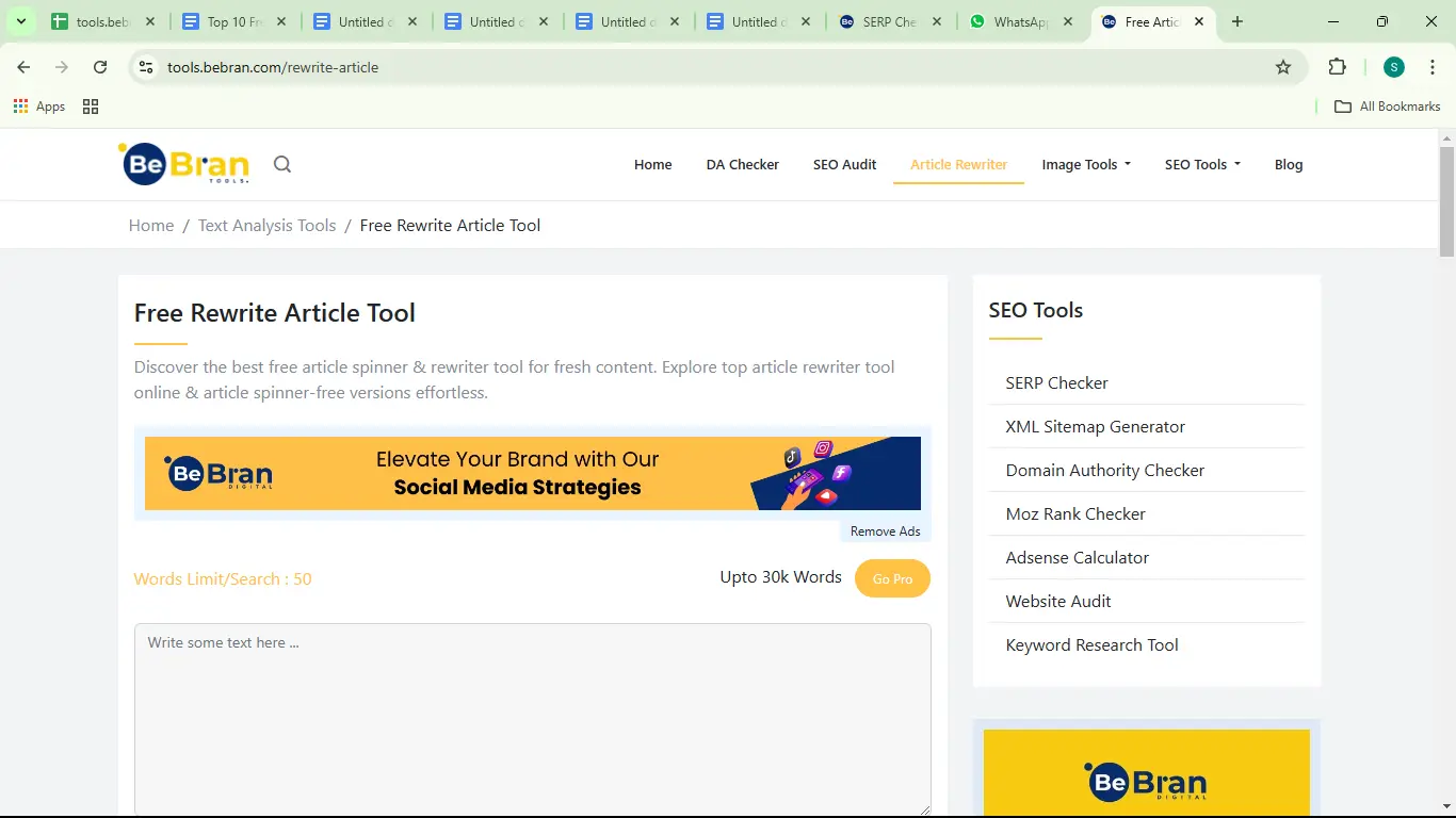 BeBran’s Free Rewrite Article Tool