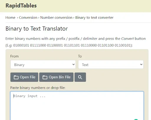 binary code to text conversion